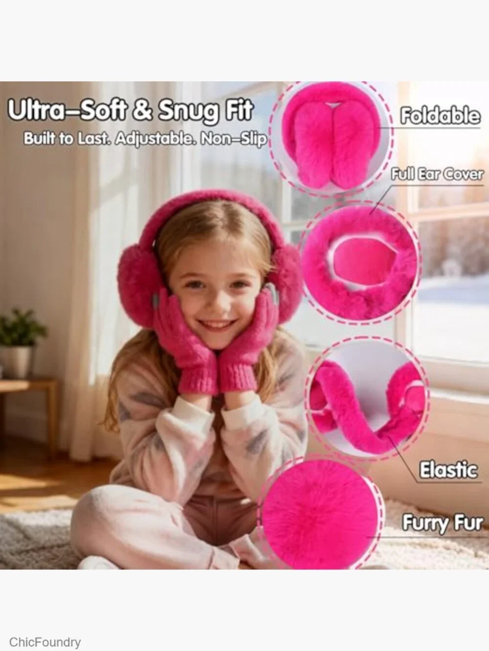 Winter Earmuffs Gloves Set for Kids 7-12T - Faux Fur Ear Warmers with